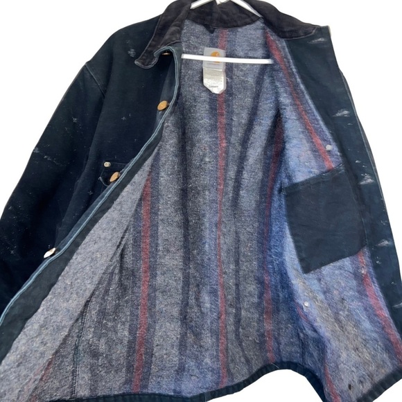 Carhartt Vintage Blanket Lined Chore Coat Black Size 46 Reg - Picture 2 of 16